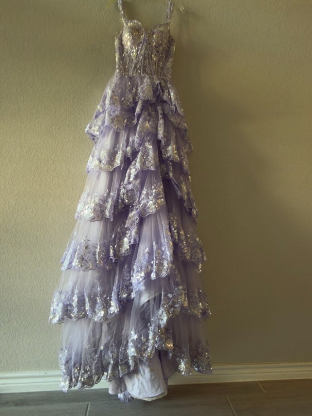 Sherri Hill Lavender Tiered Sequin Prom Pageant Dress Size 0